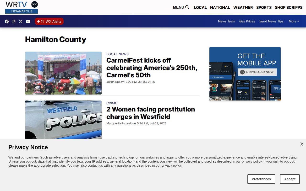 WRTV Hamilton County crime news and public-safety records section