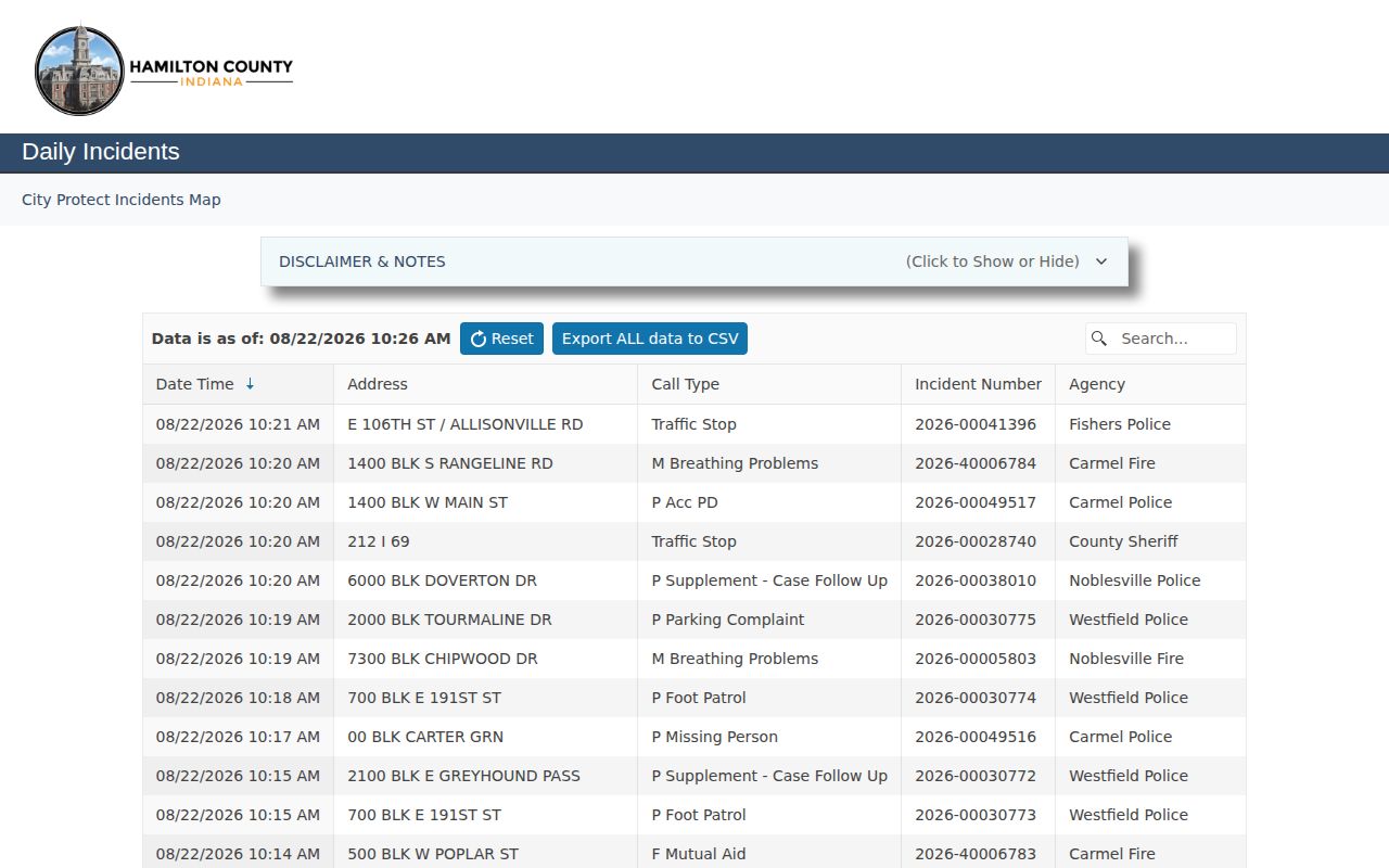 Hamilton County sheriff daily incident record interface